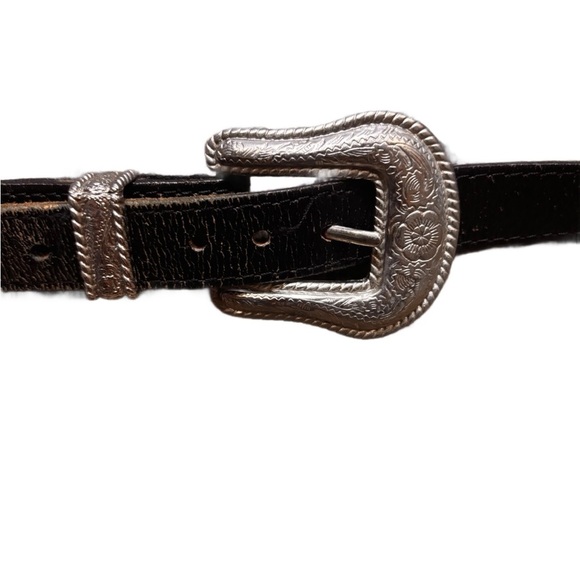 Justin Vintage Black Leather Belt with Silver Buckle and Conchos ladies size XL - Picture 1 of 9